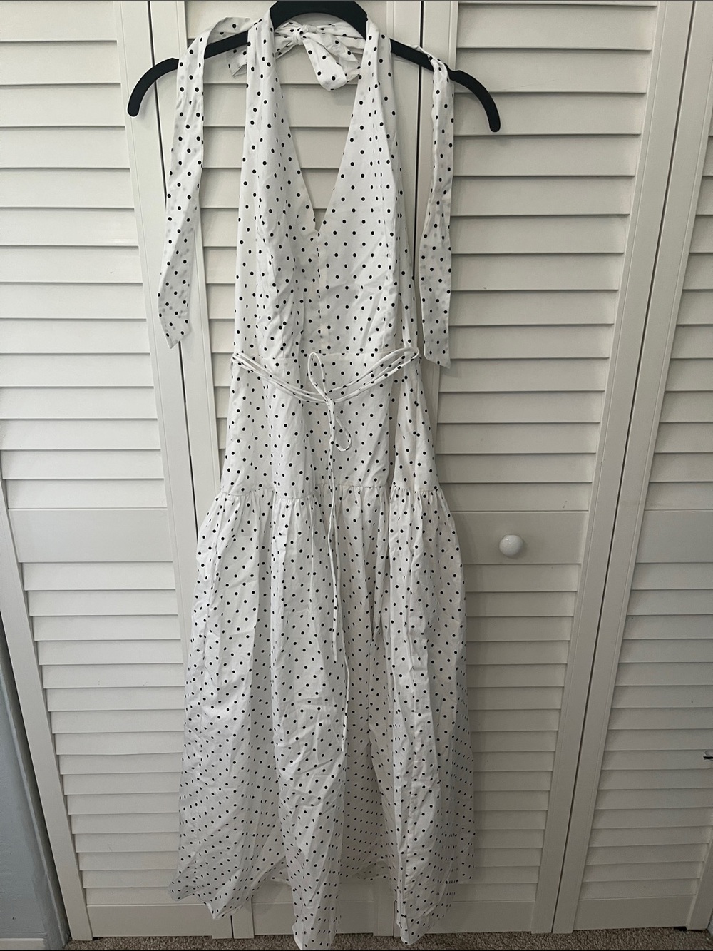 NWOT Polka Dot Halter Maxi Dress in White and Black